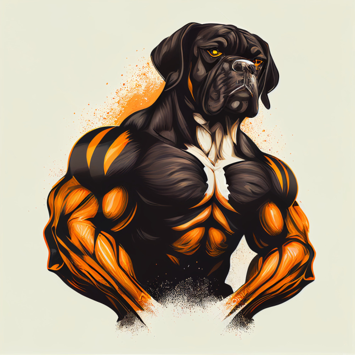 dog,animals,strong,yellow,orange,black,gym,logo,icon,ai generated,midjourney,muscle
