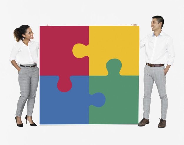 Free: Businesspeople connecting jigsaw puzzle pieces Free Psd 