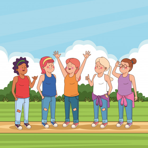 Free: Teenagers friends in the park cartoons Free Vector 