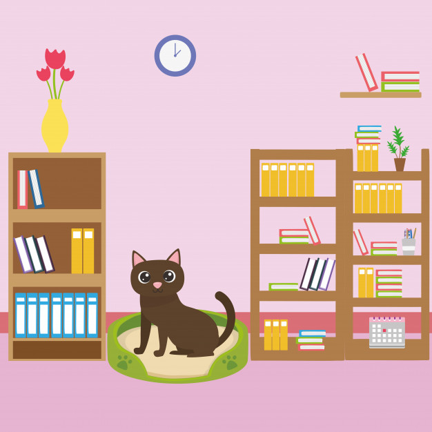 Free: Cat of cartoon in studyroom Free Vector 