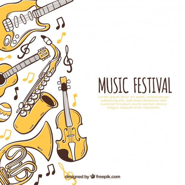 Free: Music festival background with instruments in hand drawn style Free  Vector 