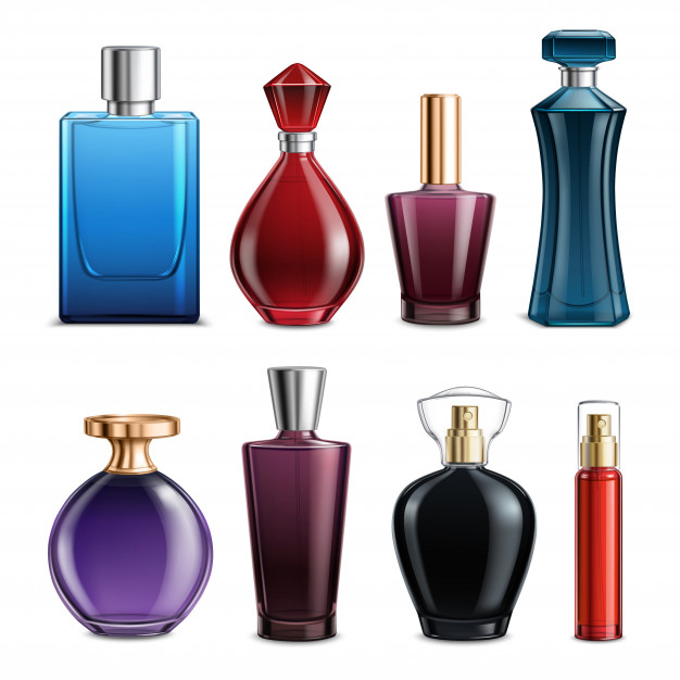 Free Vector  Perfume glass bottles colorful realistic