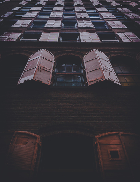 windows,vintage,skyscraper,old,low angle photography,facade,dark,building exterior,building,brick wall,architecture,abandoned