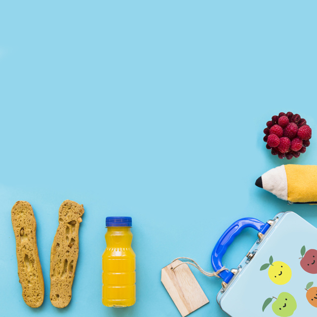 background,food,label,school,blue background,education,blue,tag,space,cute,study,square,pencil,bread,bottle,flat,juice,organic,breakfast,food background
