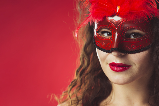 background,party,fashion,red,beauty,red background,space,face,carnival,makeup,person,decoration,lips,mask,head,celebrate,model,lady,studio,female