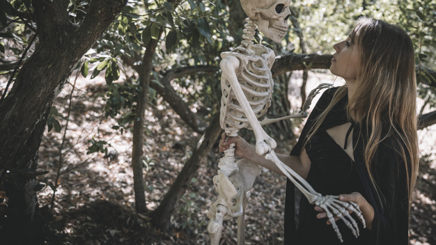 halloween,forest,space,garden,holiday,clothes,creative,park,dress,magic,head,lady,suit,bone,female,dark,witch,skeleton,view,beautiful
