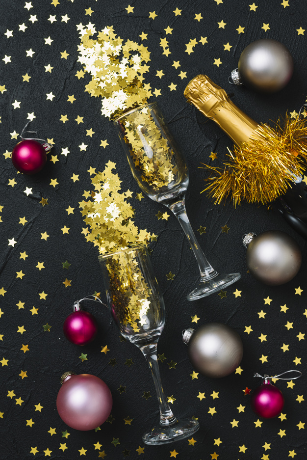 background,christmas,christmas background,gold,winter,new year,party,star,ornament,xmas,table,black background,idea,celebration,black,glitter,holiday,glasses,christmas ball,yellow
