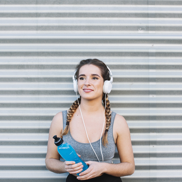 background,music,city,blue background,sport,blue,fitness,metal,person,drink,street,healthy,music background,exercise,power,training,headphones,fence,female,young