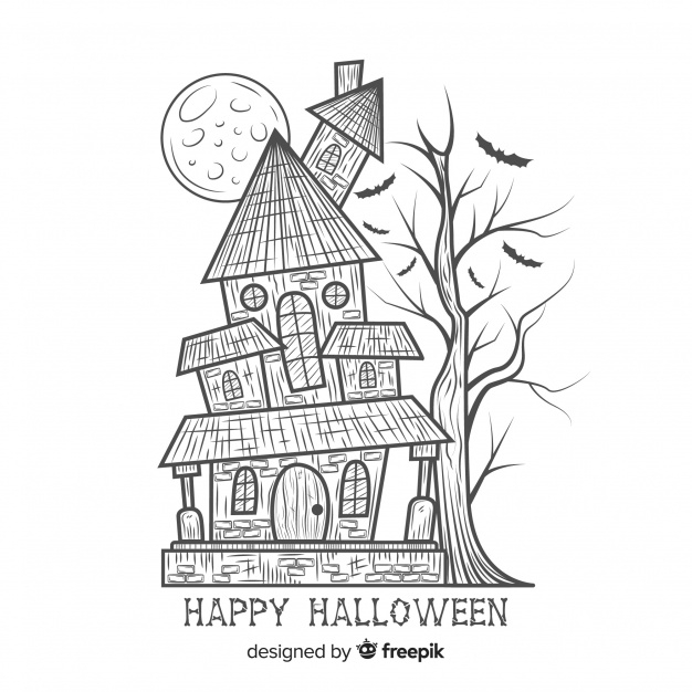 tree,party,halloween,house,hand,home,hand drawn,celebration,moon,holiday,night,drawing,pumpkin,hand drawing,horror,tree branch,branches,halloween party,drawn,place