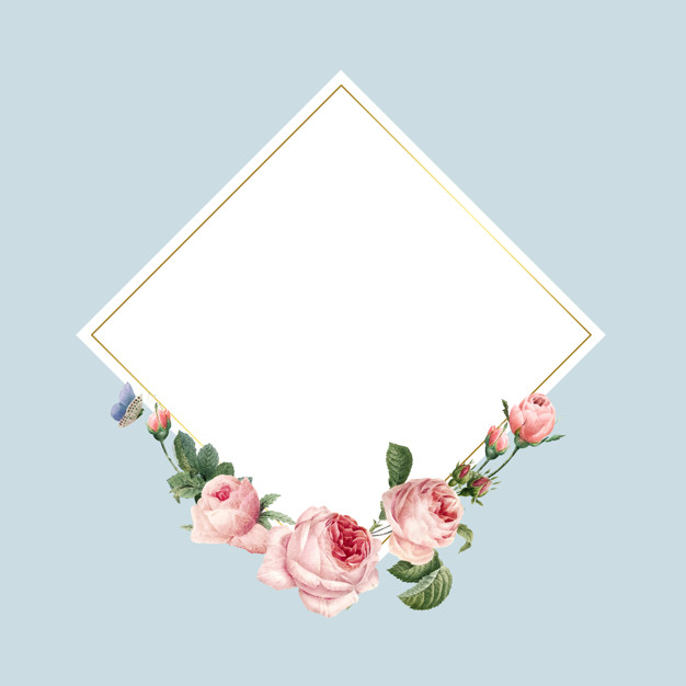 Free: Blank square pink roses frame on blue background 