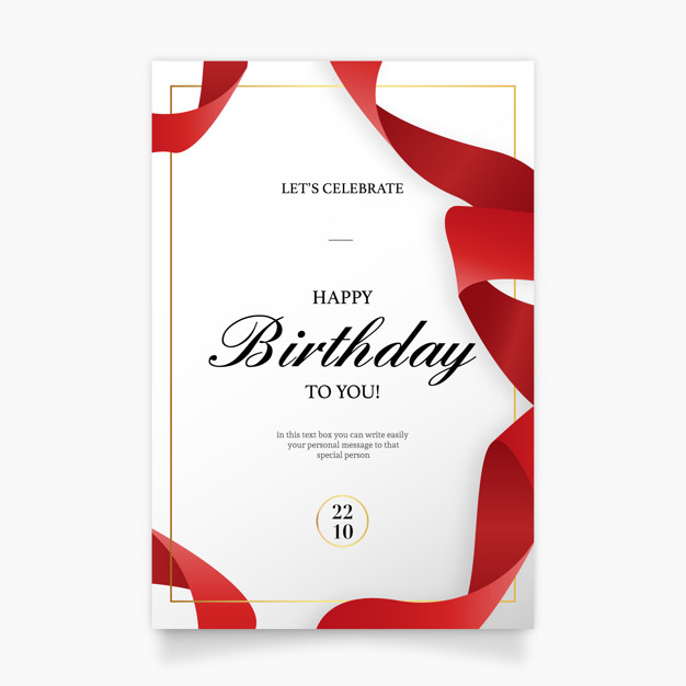 Free: Birthday Invitation Card with Red Ribbon 