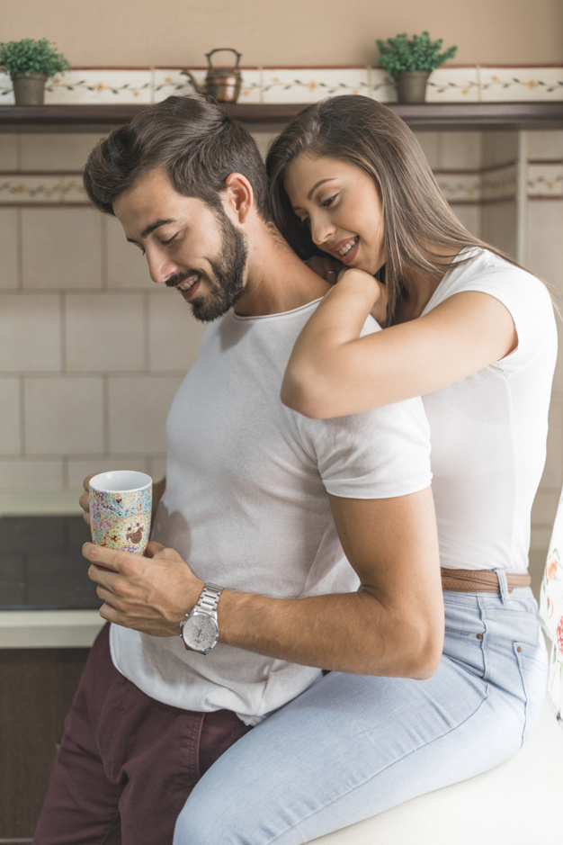coffee,love,man,kitchen,home,cute,happy,tea,couple,drink,breakfast,mug,relax,morning,care,together,young,apartment,view,beautiful