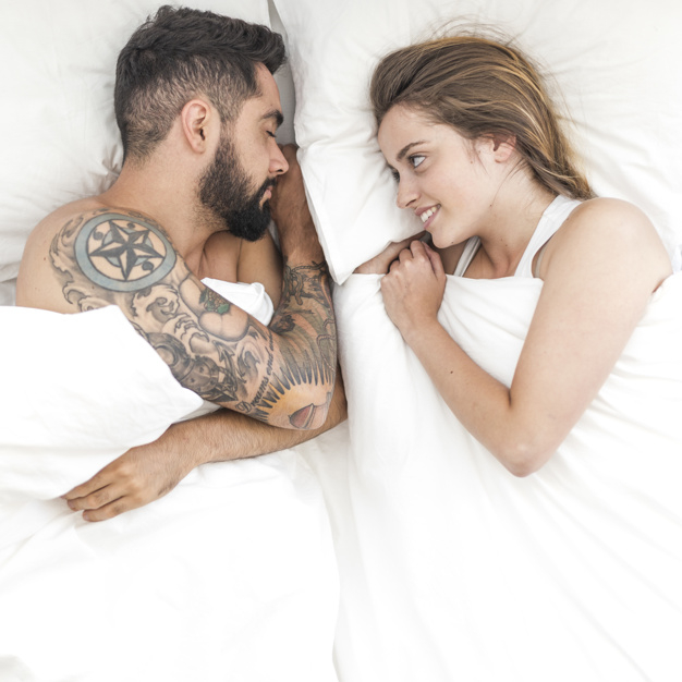 people,love,house,man,beauty,home,art,tattoo,smile,happy,couple,white,bed,lady,creativity,bedroom,female,together,sleeping,happy people