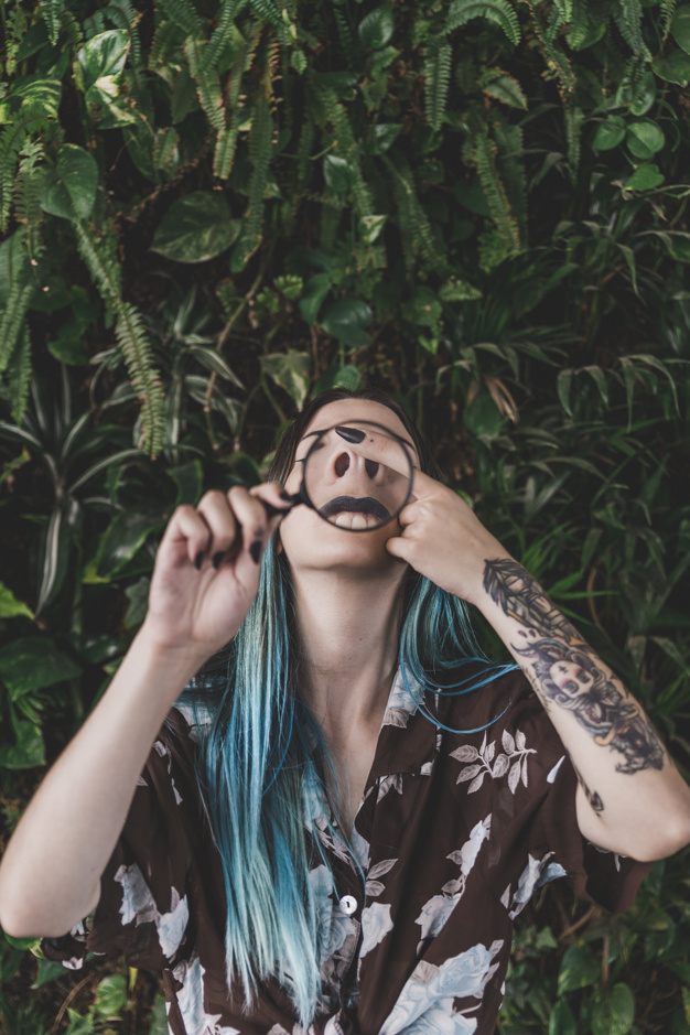 tree,people,fashion,hair,beauty,face,tattoo,person,makeup,glass,search,nail,fun,magnifying glass,growth,funny,lady,womens day,lipstick,female
