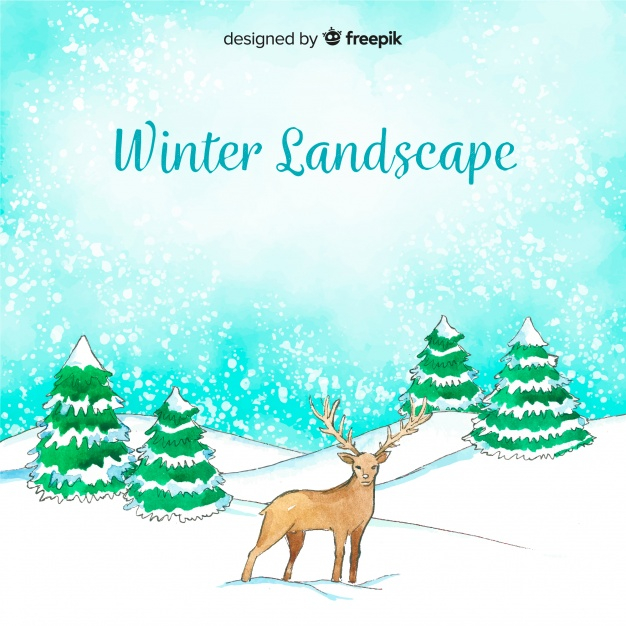 watercolor,winter,snow,nature,animal,landscape,deer,reindeer,trees,december,frozen,cold,winter landscape,season,wildlife,snowing,seasonal
