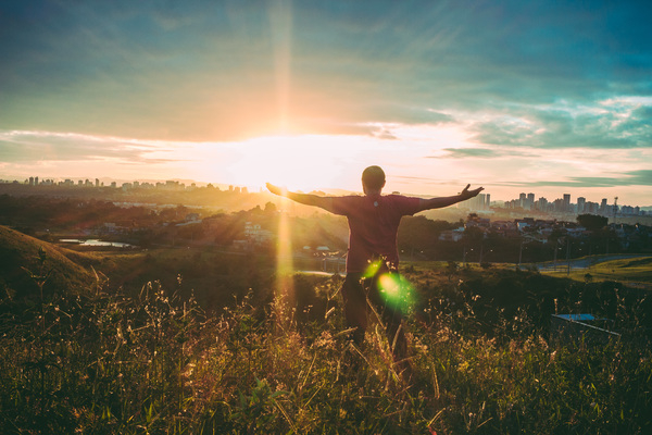 back view,backlit,clouds,dawn,dusk,evening,fair weather,freedom,grass,hill,landscape,light,man,nature,open arms,outdoors,person,recreation,silhouette,sky,summer,sun,sunglare,sunset,travel,weather,Free Stock Photo