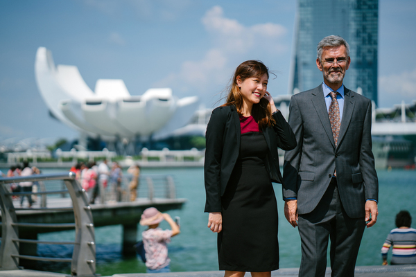 adult,architecture,bay,blurred background,building,city,day,daylight,man,outdoors,people,sea,singapore,suit,urban,view deck,water,woman,Free Stock Photo