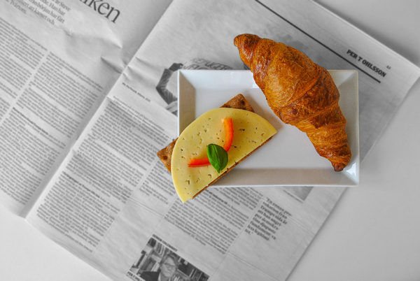 achievement,bread,breakfast,cheese,close-up,croissant,delicious,dinner,food,health,indoors,newspaper,paper,saucer,service,text,traditional,Free Stock Photo