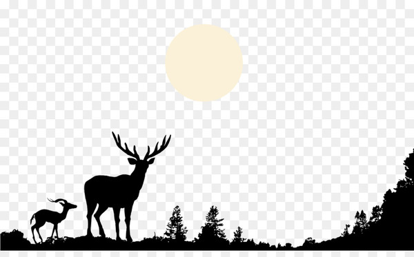 deer,nature,wildlife,drawing,scalable vector graphics,encapsulated postscript,hunting,silhouette,horse like mammal,reindeer,computer wallpaper,mammal,antler,grass,black and white,sky,png