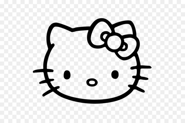 hello kitty,black and white,drawing,decal,white,sticker,logo,coloring book,silhouette,face,black,facial expression,nose,smile,head,text,line,line art,monochrome photography,happiness,monochrome,circle,png