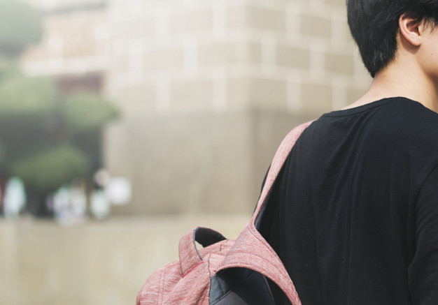 black,shirt,bag,person,blur,backpack,back,view,up,close,guy,outdoors,closeup,rear view
