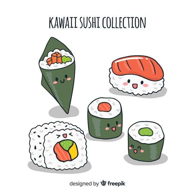 Free: Hand drawn kawaii sushi collection 