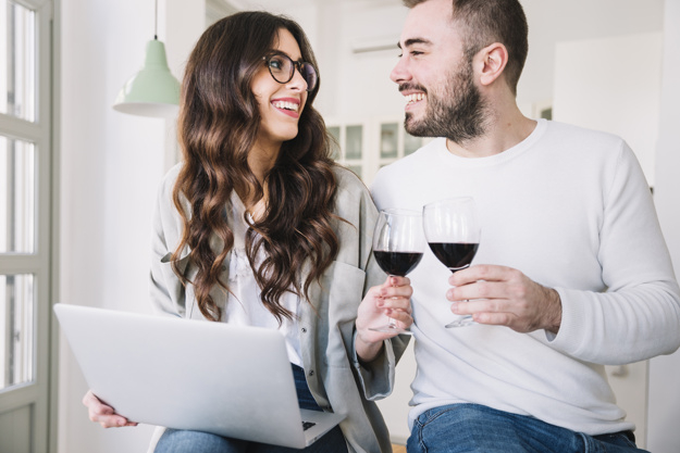 people,love,computer,man,red,home,wine,laptop,valentine,happy,glasses,couple,notebook,friends,funny,friendship,romantic,female,together,wine glass