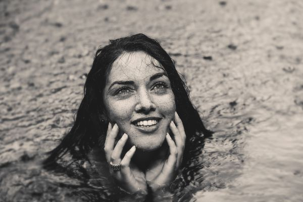 Free: grayscale photography of woman in body of water - nohat.cc
