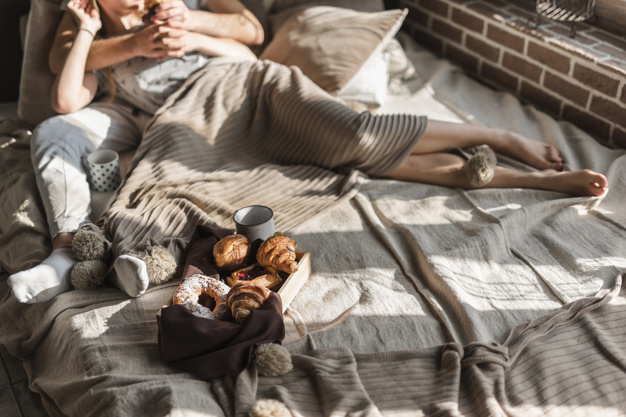 food,coffee,people,love,hand,man,bakery,home,couple,bread,coffee cup,cup,breakfast,bed,lady,wooden,bedroom,romantic,female,together