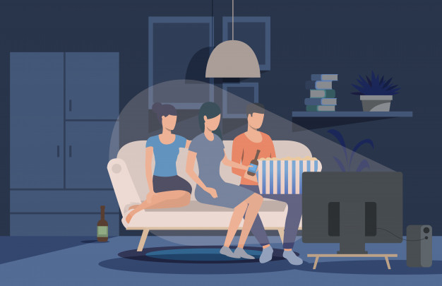 Free: Friends watching movie at home illustration Free Vector 