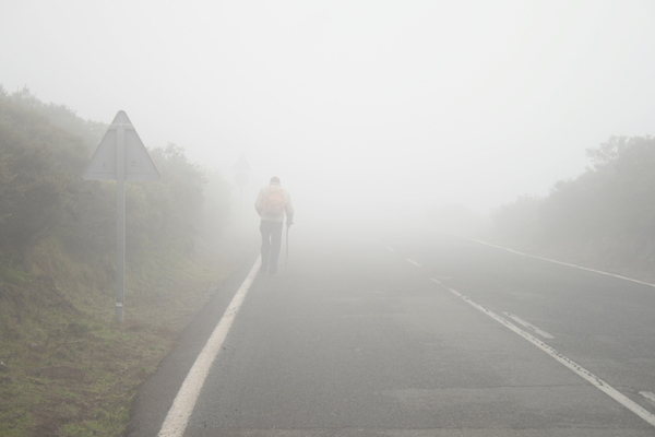 fog,foggy,mist,misty,road,street,person