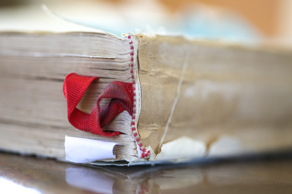 red,binding,book,bookmark,damaged,dirty,document,end-view,library,old,page,pages,paper,reading,spine,stained,text,used,weathered,worn,wrinkled,yellowed,yellowing
