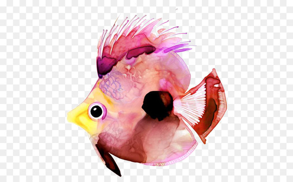 watercolor painting,paper,fish,painting,art,oil painting,handcolouring of photographs,color,tropical fish,canvas,decorative arts,pink,petal,beak,organism,seafood,png