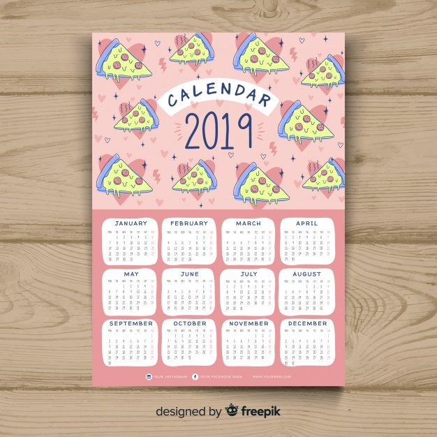 weeks,ready to print,weekly,monthly,organizer,ready,daily,annual,week,month,timetable,day,handdrawn,year,fast,calendar 2019,date,planner,print,schedule,plan,2019,fast food,time,number,pizza,template,calendar,food