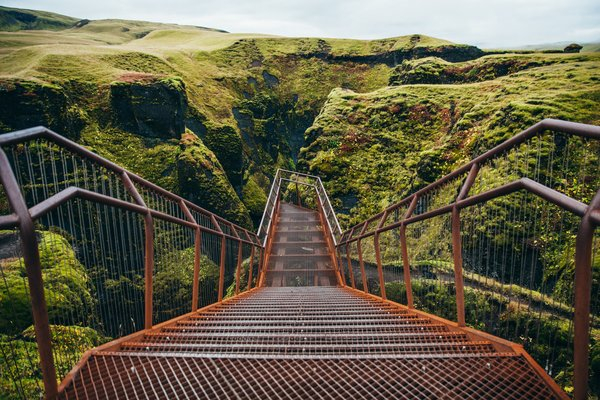  red,walk,hike,path,green,metal,grass,hills,nature, stairs