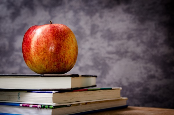 apple,textbooks,books,class,classroom,teacher,school,study,education,fruit,food,desk