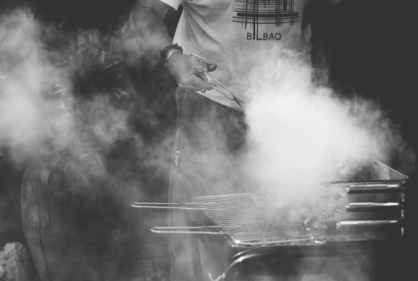 grill,smoke,people,man,cook,meat,charcoal,outdoor,food