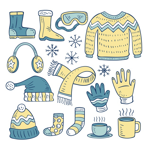 essentials,set,gloves,coat,boots,drawn,season,sweater,socks,scarf,flat design,hat,flat,clothes,hand drawn,hand,design,winter