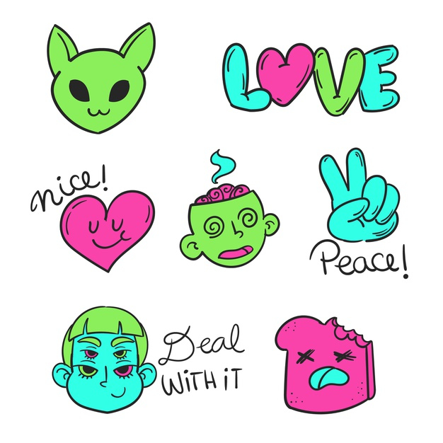 Free Vector Colorful variety of hand drawn stickers, Stickers