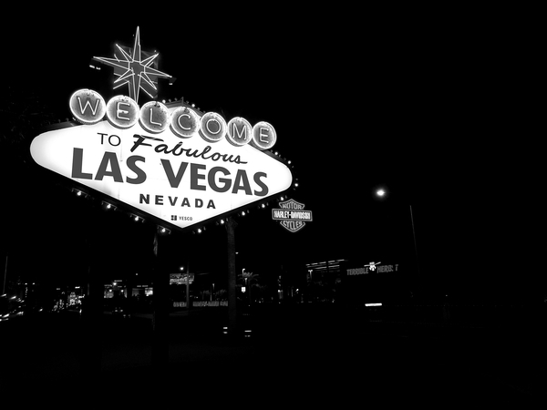 black and-white,evening,las vegas,lights,neon lights,night time,sign,signage