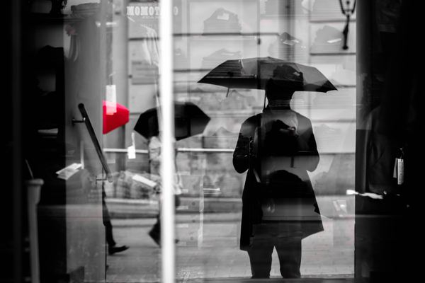back,man,guy,nice,color,colour,retrowave,light,night,silhouette,splash of red,umbrella,street photography,reflections,rain,raining,rainy day,black and white,black and red,red,people,png images