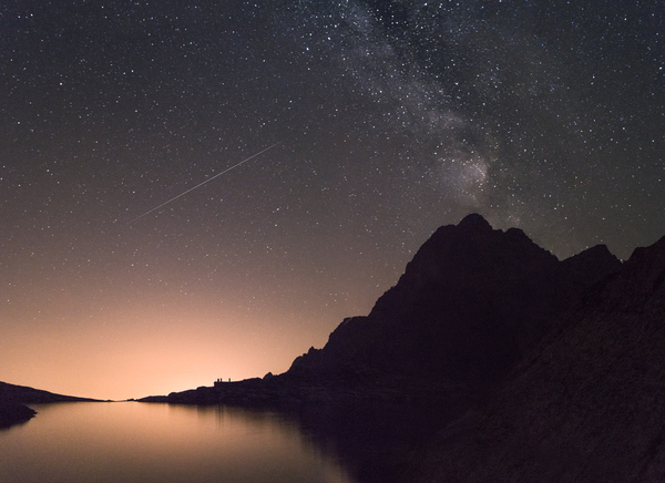 lake,milky way,mountain,night,silhouette,sky,stars,Free Stock Photo