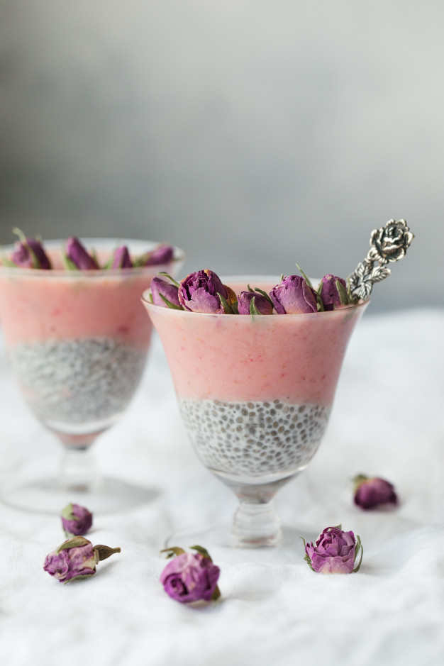 pretty food,chiaseeds,parfait,confectionery,pretty,sweets,dessert,breakfast,glass,rose,food,flower