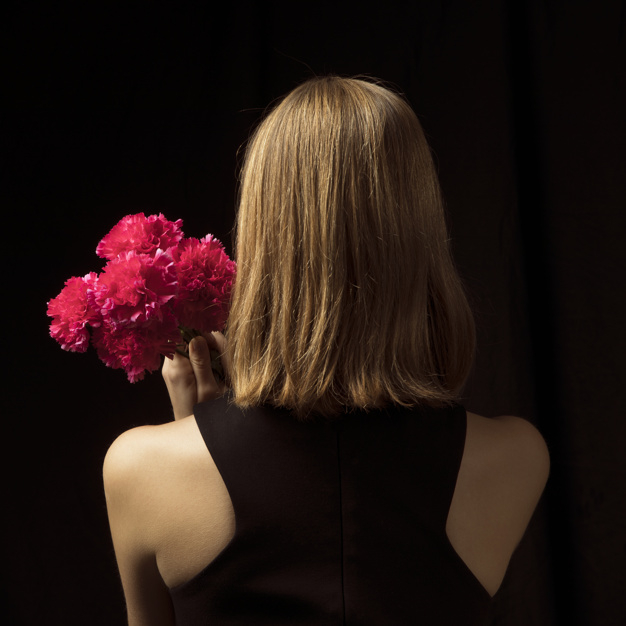 square format,unrecognizable,studio shot,faceless,back view,blond,bunch,format,casual,bloom,standing,anonymous,pretty,shot,holding,petal,bright,beautiful,view,blossom,back,fresh,young,dark,bouquet,female,romantic,studio,lady,model,natural,plant,square,clothes,holiday,colorful,black,spring,cute,black background,hair,pink,woman,summer,flowers,floral,flower,background