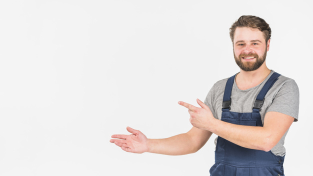 jumpsuit,looking at camera,studio shot,copy space,foreman,laborer,showing,away,posing,overall,brunette,confident,cheerful,repairman,handsome,standing,looking,pointing,copy,smiling,technician,occupation,horizontal,shot,handyman,adult,guy,male,background white,professional,uniform,young,modern background,studio,engineer,mechanic,finger,service,background blue,beard,modern,worker,job,person,white,clothes,happy,white background,space,blue,man,camera,hand,blue background,background