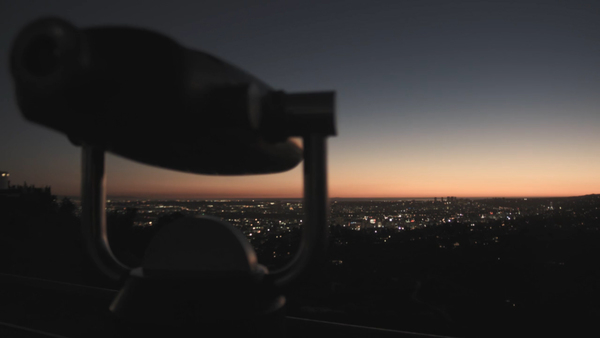 telescope,sky,night,horizon,dusk,dawn,city view,city lights