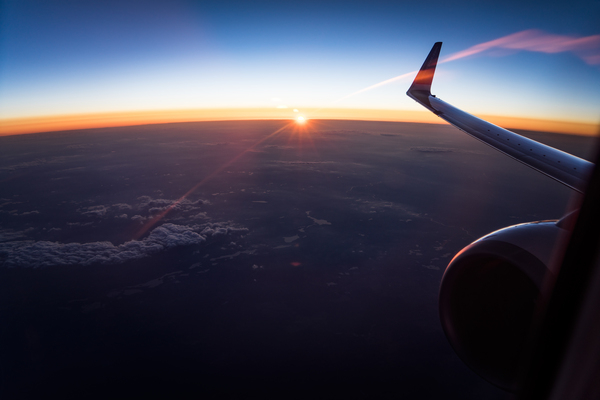 above,aeroplane,aircraft engine,airplane,clouds,flight,plane,sky,sun,sunset,travel,Free Stock Photo
