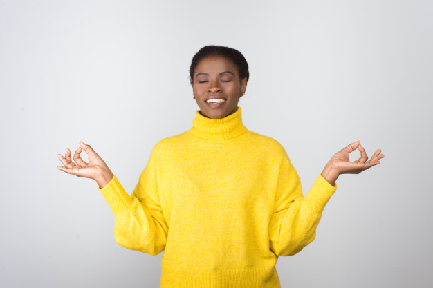 toothy smile,turtleneck,toothy,gesturing,front view,closed eye,meditating,relaxed,posing,facial expression,cheerful,knitted,emotional,casual,african american,front,relaxation,standing,smiling,pretty,adult,facial,closed,gesture,american,arm,portrait,expression,beautiful,view,sweater,content,emotion,young,meditation,female,relax,african,finger,person,happy,eye,smile,woman,hand