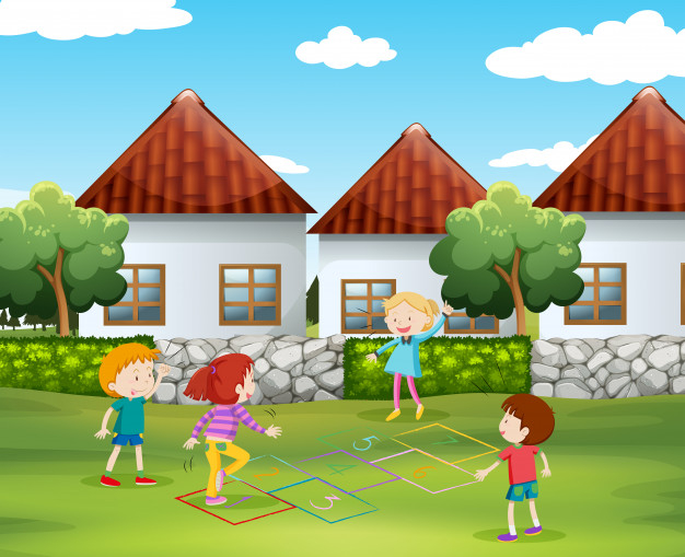 Jigsaw puzzle game with kids in park Royalty Free Vector