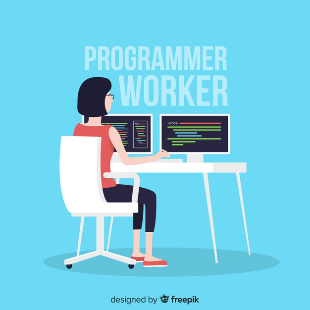 Free: Flat design female programmer working Free Vector 